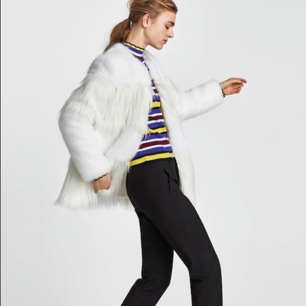 NWT Zara Cream White Combined Faux Fur Teddy Coat - Picture 5 of 8